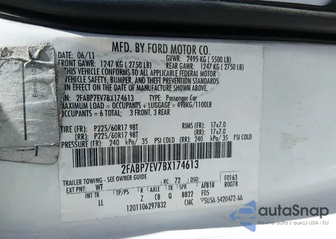 2011 Ford Crown Victoria Lx from USA, damaged, VIN 2FABP7EV7BX174613